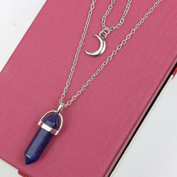 Layered Moon Healing Crystal Stone Pendant Necklace, BS41115 - Picture 1 of 12